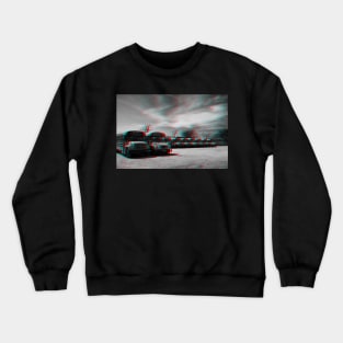 Anaglyph image of School buses waiting in a parking lot in Brooklyn, New York City Crewneck Sweatshirt